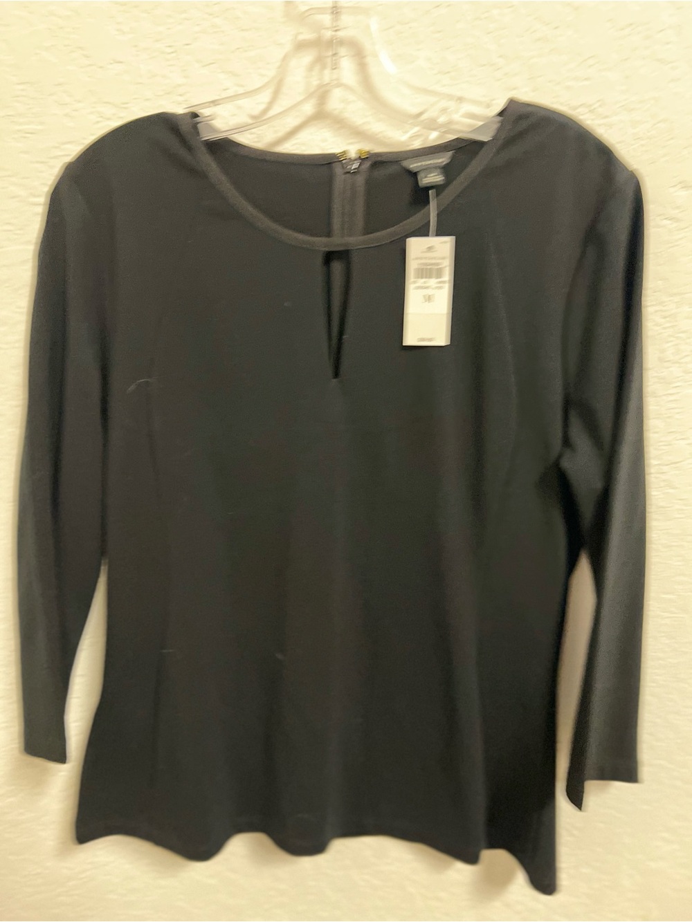 Ann Taylor Black Long Sleeve peplum Top with Front Keyhole